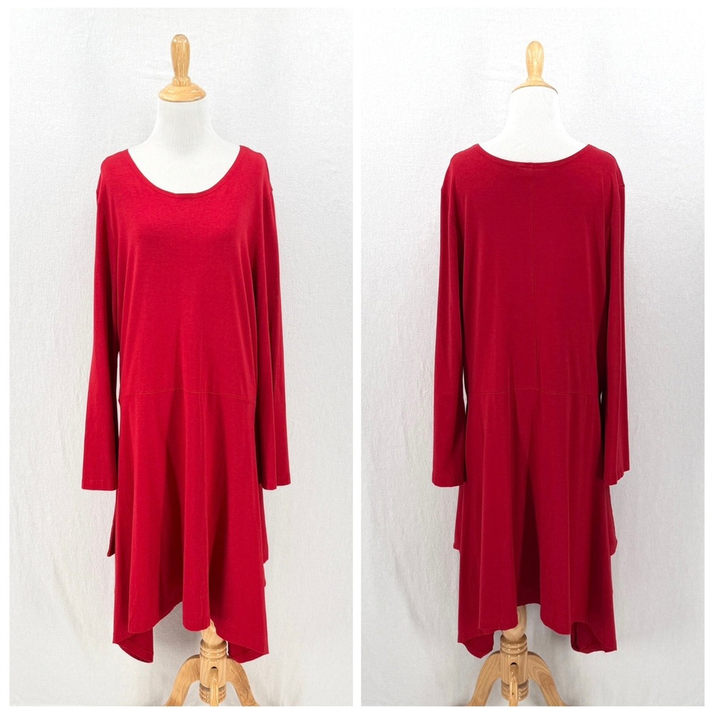 BRYN WALKER Chelsea Dress Women Large Red Bamboo Cotton Jersey Scoop Bell NEW
